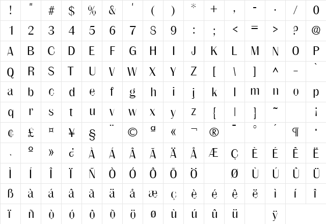 GrenobleLH Regular  glyph index