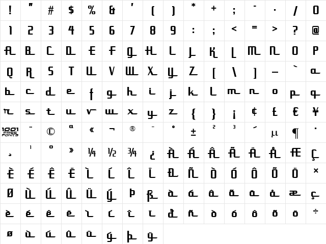 Uppen Arms NF Regular  glyph index