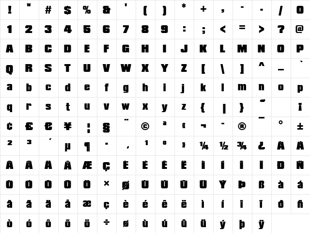 Compressed-Poster-Black Regular  glyph index