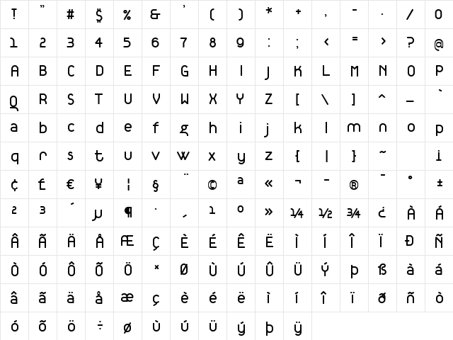 Tantalus Regular  glyph index