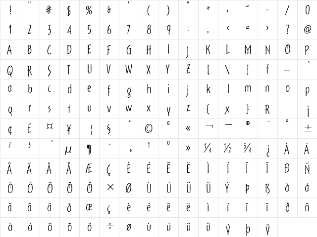 OutoftheFridgeITC Light  glyph index