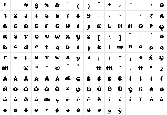 MrsBeasleyEF Regular  glyph index
