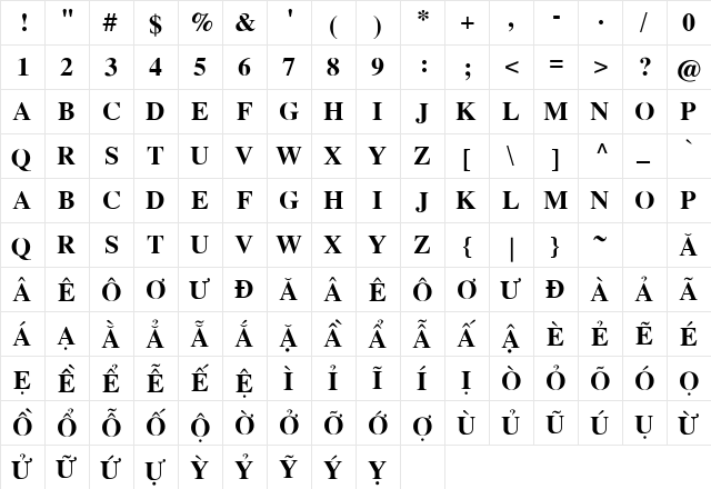 .VnTimeH Bold  glyph index