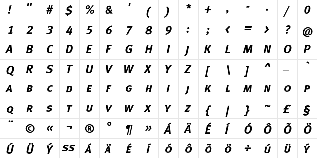 MetaBoldCELF ItalicCaps  glyph index