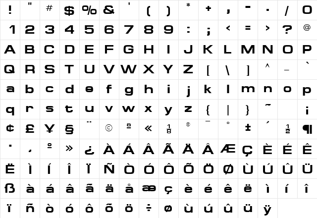 MinimaExpandedSSK Bold  glyph index