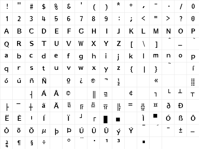 Rock And Roll 1 Regular  glyph index