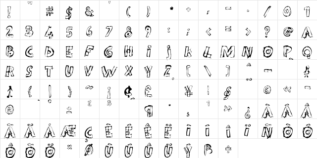 Kidy Regular  glyph index