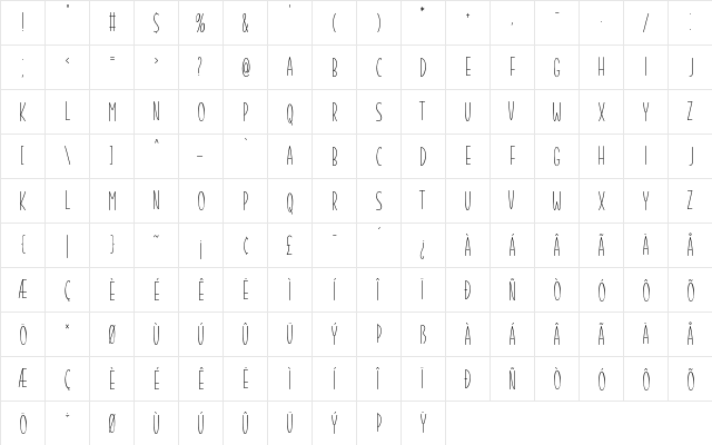 Summer Garden Regular  glyph index