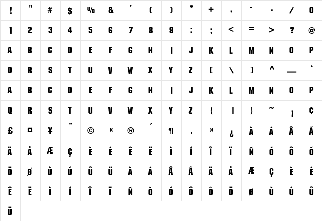 Edison-Light Regular  glyph index