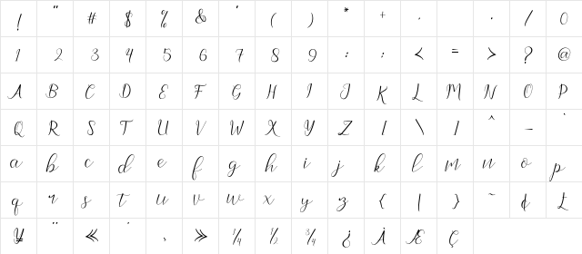 tegofia Regular  glyph index