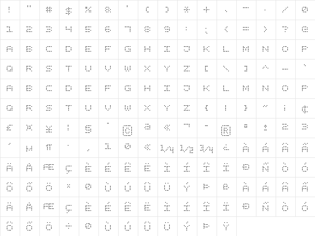 Square Dot Digital-7 Regular  glyph index