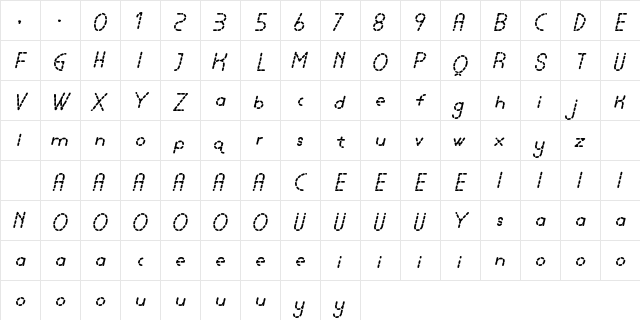 Lamborgini Bold Italic Dash Regular  glyph index