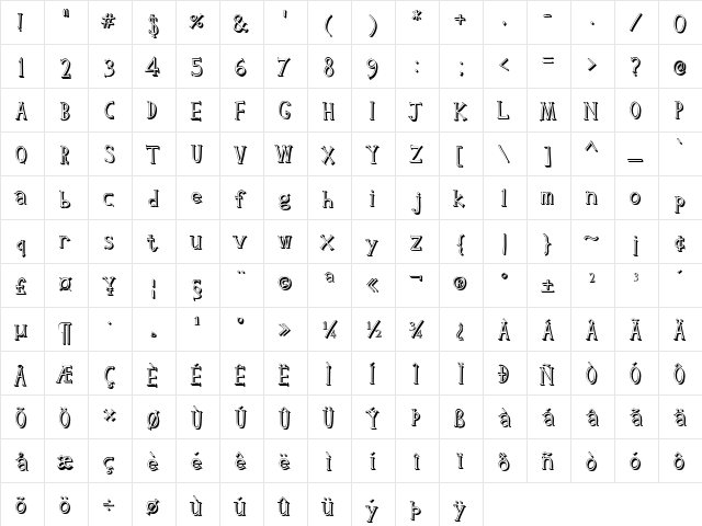 Clink Outlined Regular  glyph index