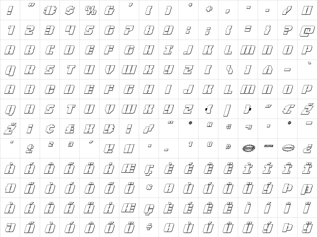 Warp Thruster 3D Italic Italic  glyph index