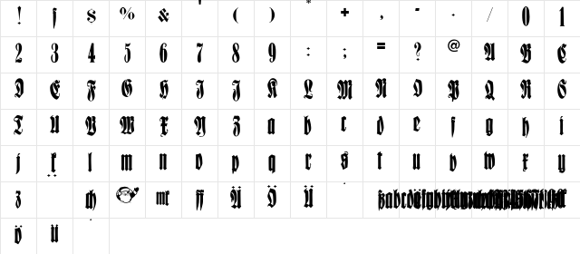 FrakturCondensedHeadline Regular  glyph index