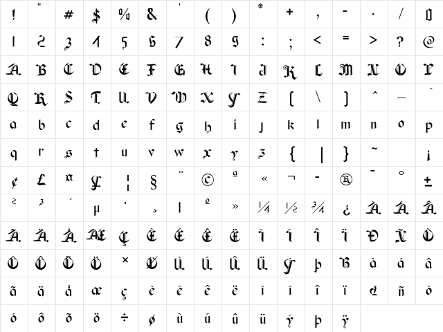 Old Wise Lord Regular  glyph index