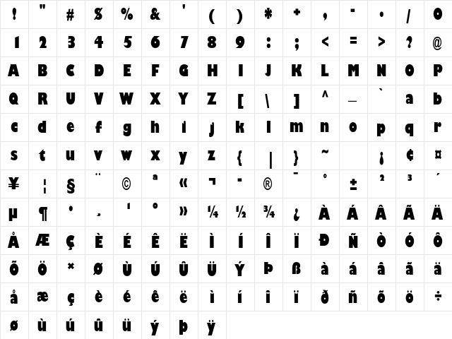 Gill Sans Std Ultra Bold Condensed  glyph index
