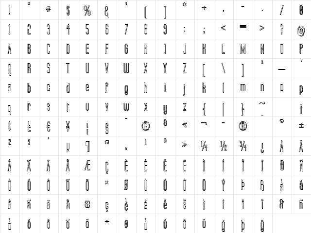Labtop 3D Regular  glyph index