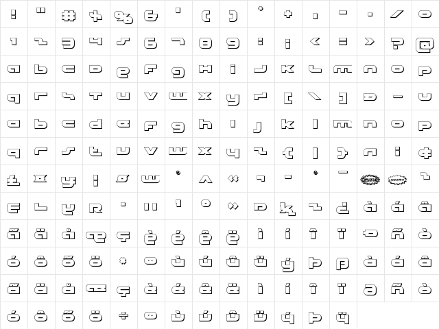 uni-sol 3D Regular  glyph index