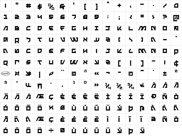 Metal Storm Regular  glyph index