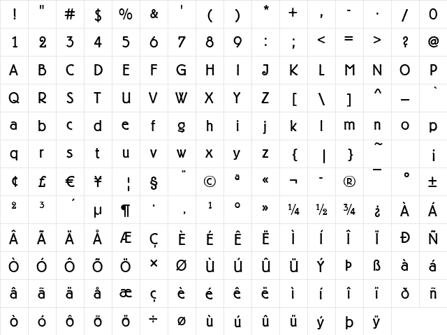 Belfort Regular  glyph index