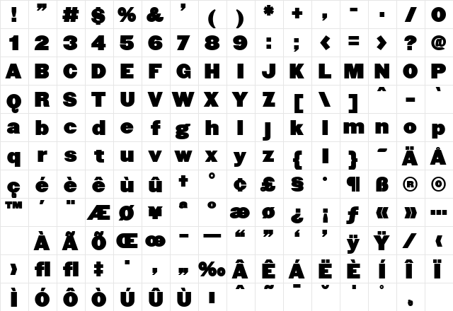 fatboy A  glyph index