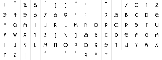 EncounterReg Regular  glyph index
