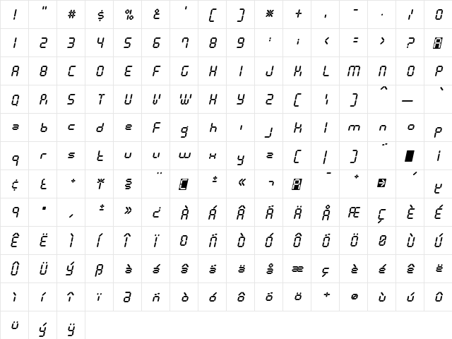 Calculus Oblique  glyph index