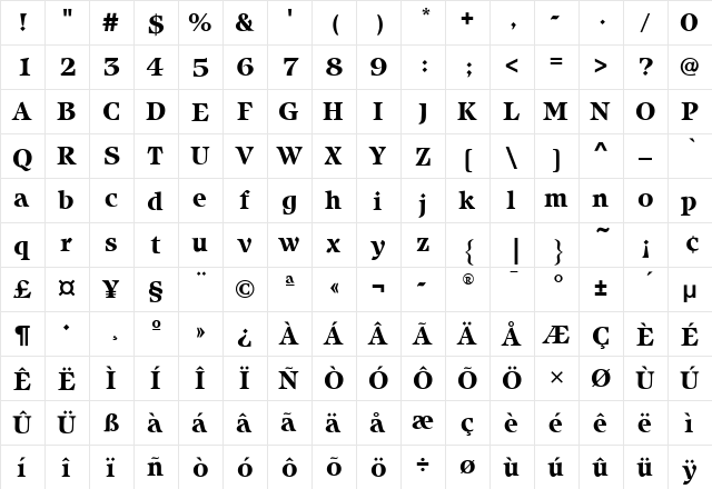 IsbellITC Bold  glyph index