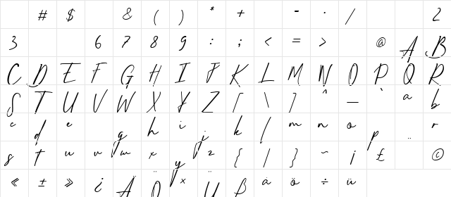 Sydhartta Regular  glyph index