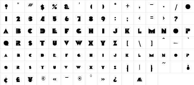 SharkTooth Regular  glyph index