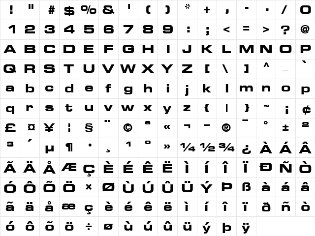Eurostile#2-Extended Bold  glyph index