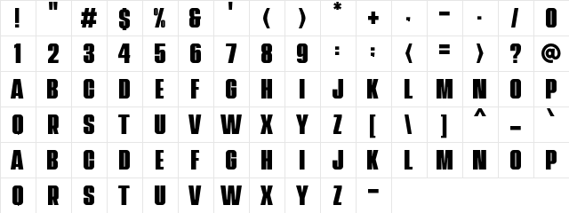 Navada Demo Regular  glyph index