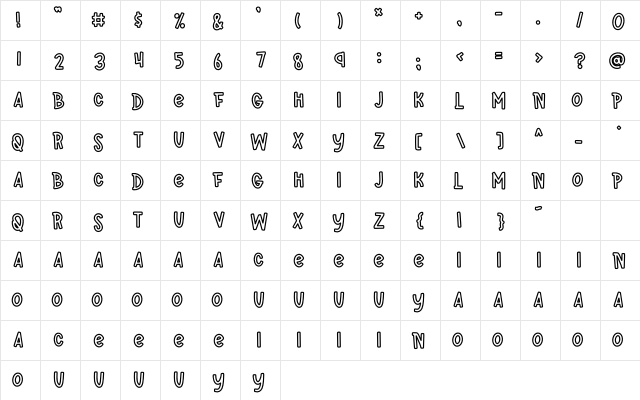 FBSuperFun Regular  glyph index