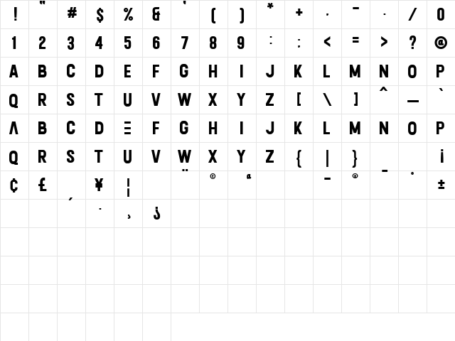 Calvier Bold  glyph index