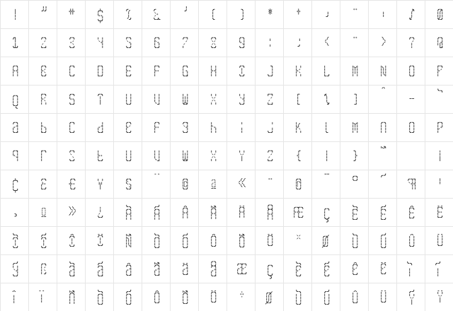 SkreanRegular Regular  glyph index