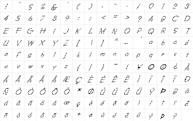 FZ JAZZY 34 STRIPED ITALIC Normal  glyph index