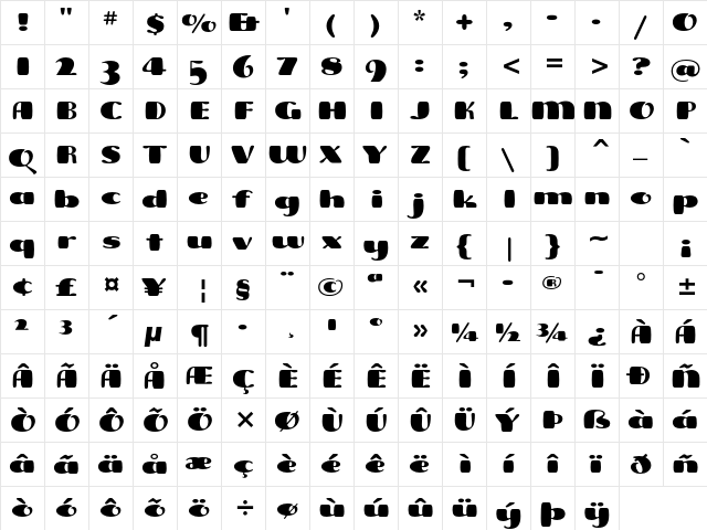 Freddo ITC Std Regular  glyph index