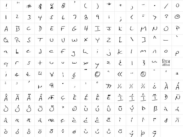 LEHN186 Regular  glyph index