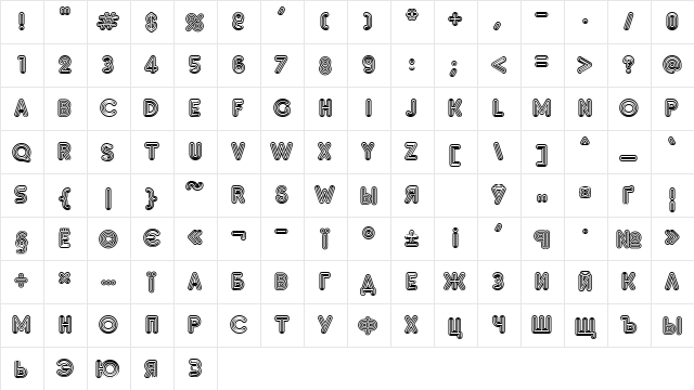 InsetF Extra Bold  glyph index