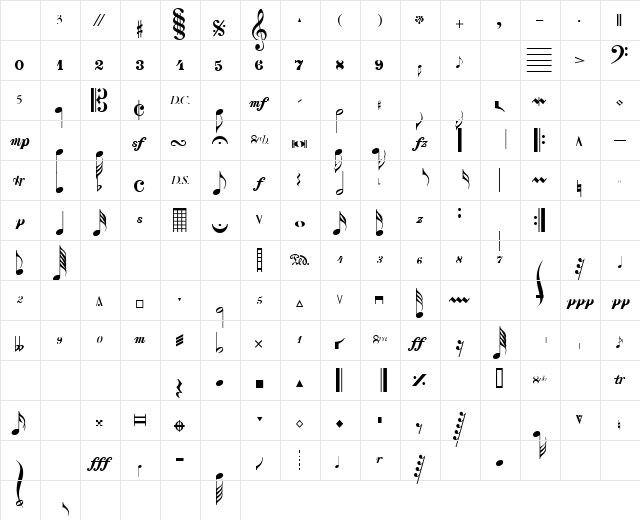 Clef Notes Normal  glyph index