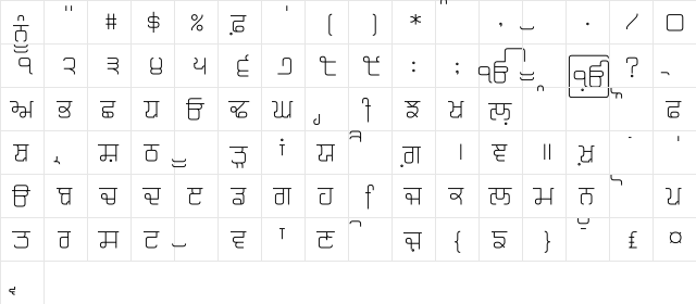 Magaz Light Short  glyph index