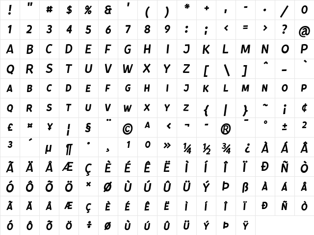 Kurri Island Caps Italics Regular  glyph index