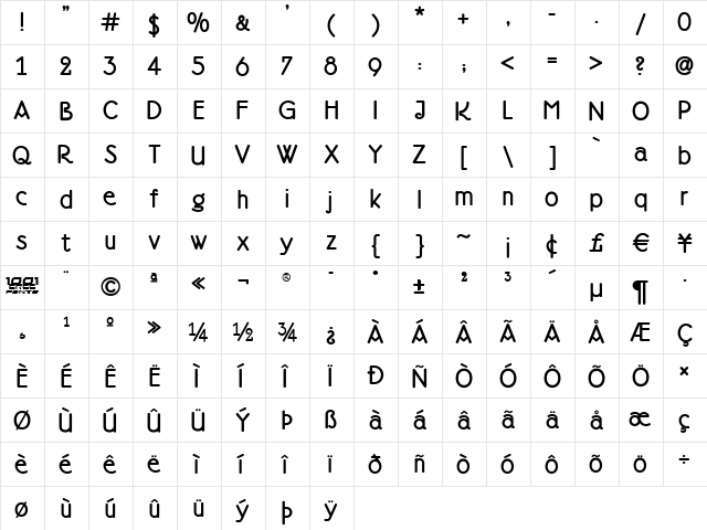 Doctor Jekyll NF Regular  glyph index