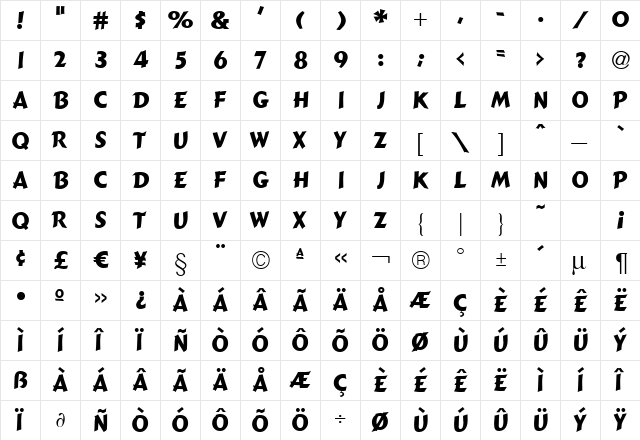 ComicType-Heavy Regular  glyph index