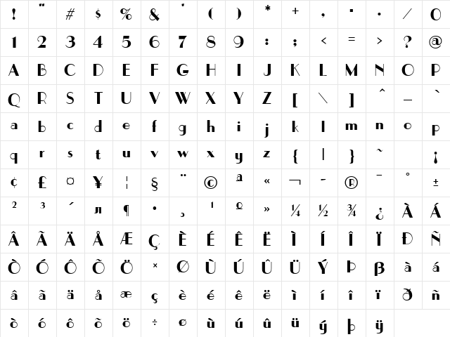 PictonGraphic Regular  glyph index