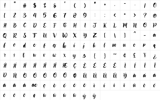 Heywolf Regular  glyph index