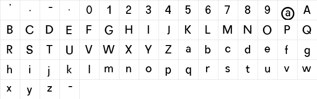 Recta Regular  glyph index