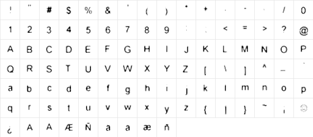 Wire Mush Regular  glyph index