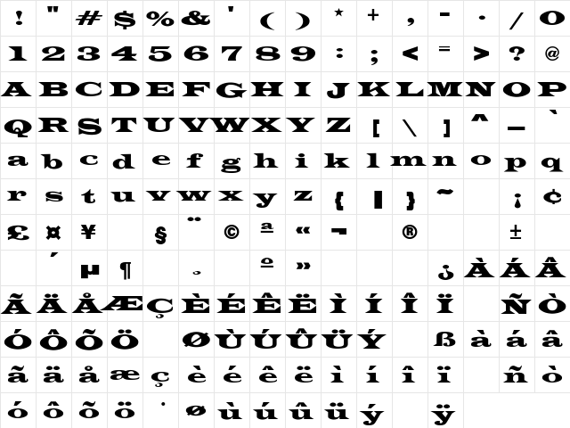 James-Wide Regular  glyph index